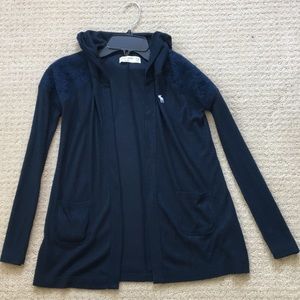 hooded navy blue cardigan